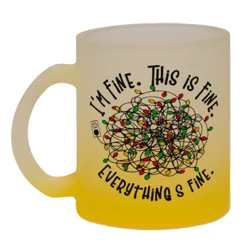 It's Fine I'm Fine Everything Is Fine, Κούπα γυάλινη δίχρωμη με βάση το κίτρινο ματ, 330ml