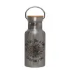 Stainless steel metallic thermos flask, silver with a bamboo lid, double-walled, 350ml.