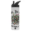 Metallic thermos bottle with straw & handle, stainless steel (Stainless steel 304), double-walled, 600ml.