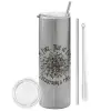 Tumbler ποτήρι θερμό Ασημένιο από ανοξείδωτο ατσάλι 600ml, με μεταλλικό καλαμάκι & βούρτσα καθαρισμού