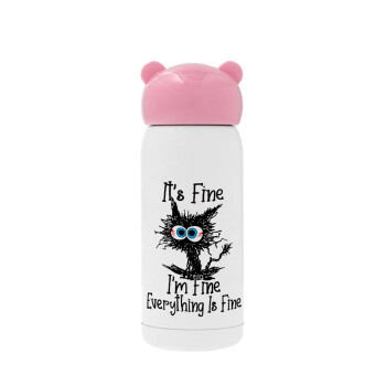 Cat, It's Fine I'm Fine Everything Is Fine, Pink stainless steel thermal flask, 320ml