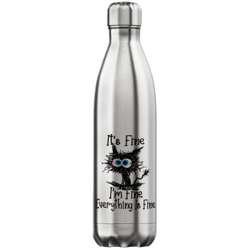 Cat, It's Fine I'm Fine Everything Is Fine, Μεταλλικό παγούρι θερμός Inox (Stainless steel), διπλού τοιχώματος, 750ml