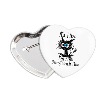 Cat, It's Fine I'm Fine Everything Is Fine, Κονκάρδα παραμάνα καρδιά (57x52mm)