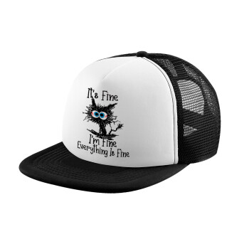 Cat, It's Fine I'm Fine Everything Is Fine, Καπέλο Ενηλίκων Soft Trucker με Δίχτυ Black/White (POLYESTER, ΕΝΗΛΙΚΩΝ, UNISEX, ONE SIZE)