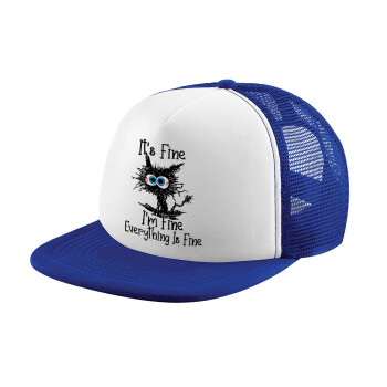Cat, It's Fine I'm Fine Everything Is Fine, Καπέλο Ενηλίκων Soft Trucker με Δίχτυ Blue/White (POLYESTER, ΕΝΗΛΙΚΩΝ, UNISEX, ONE SIZE)
