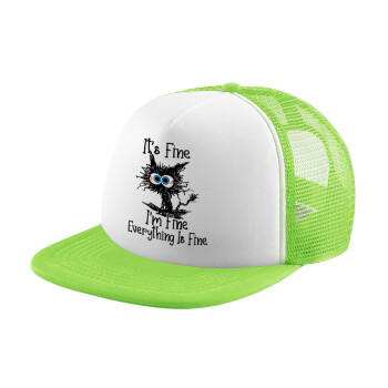 Cat, It's Fine I'm Fine Everything Is Fine, Καπέλο Soft Trucker με Δίχτυ Πράσινο/Λευκό