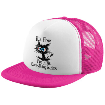 Cat, It's Fine I'm Fine Everything Is Fine, Καπέλο Soft Trucker με Δίχτυ Pink/White 