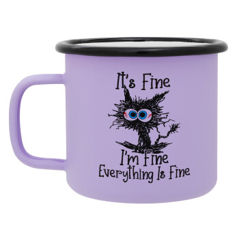 Cat, It's Fine I'm Fine Everything Is Fine, Κούπα Μεταλλική εμαγιέ ΜΑΤ Light Pastel Purple 360ml