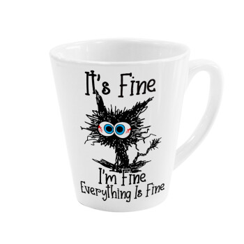 Cat, It's Fine I'm Fine Everything Is Fine, Κούπα κωνική Latte Λευκή, κεραμική, 300ml