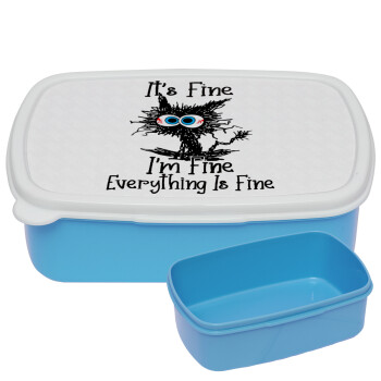 Cat, It's Fine I'm Fine Everything Is Fine, ΜΠΛΕ παιδικό δοχείο φαγητού (lunchbox) πλαστικό (BPA-FREE) Lunch Βox M18 x Π13 x Υ6cm