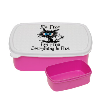 Cat, It's Fine I'm Fine Everything Is Fine, ΡΟΖ παιδικό δοχείο φαγητού (lunchbox) πλαστικό (BPA-FREE) Lunch Βox M18 x Π13 x Υ6cm