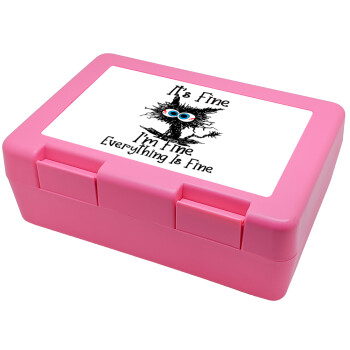 Cat, It's Fine I'm Fine Everything Is Fine, Children's cookie container PINK 185x128x65mm (BPA free plastic)