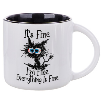 Cat, It's Fine I'm Fine Everything Is Fine, Κούπα κεραμική 400ml Λευκή/Μαύρη