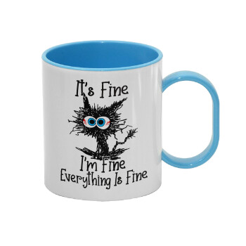 Cat, It's Fine I'm Fine Everything Is Fine, Κούπα (πλαστική) (BPA-FREE) Polymer Μπλε για παιδιά, 330ml