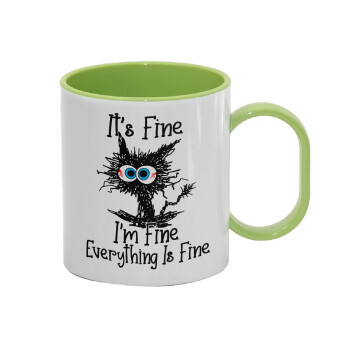 Cat, It's Fine I'm Fine Everything Is Fine, Κούπα (πλαστική) (BPA-FREE) Polymer Πράσινη για παιδιά, 330ml