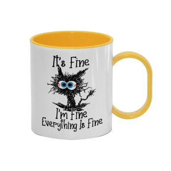 Cat, It's Fine I'm Fine Everything Is Fine, Κούπα (πλαστική) (BPA-FREE) Polymer Κίτρινη για παιδιά, 330ml