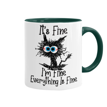 Cat, It's Fine I'm Fine Everything Is Fine, Mug colored green, ceramic, 330ml