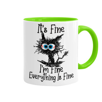 Cat, It's Fine I'm Fine Everything Is Fine, Mug colored light green, ceramic, 330ml