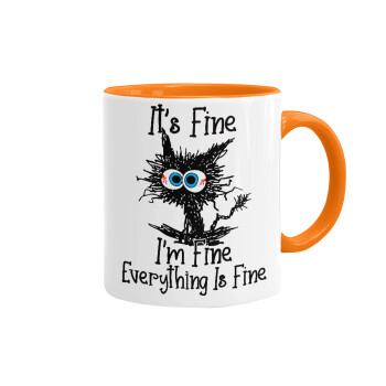 Cat, It's Fine I'm Fine Everything Is Fine, Mug colored orange, ceramic, 330ml