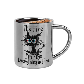 Cat, It's Fine I'm Fine Everything Is Fine, Double-wall metal cup for espresso (220ml)