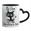 Mug heart black handle, ceramic, 330ml