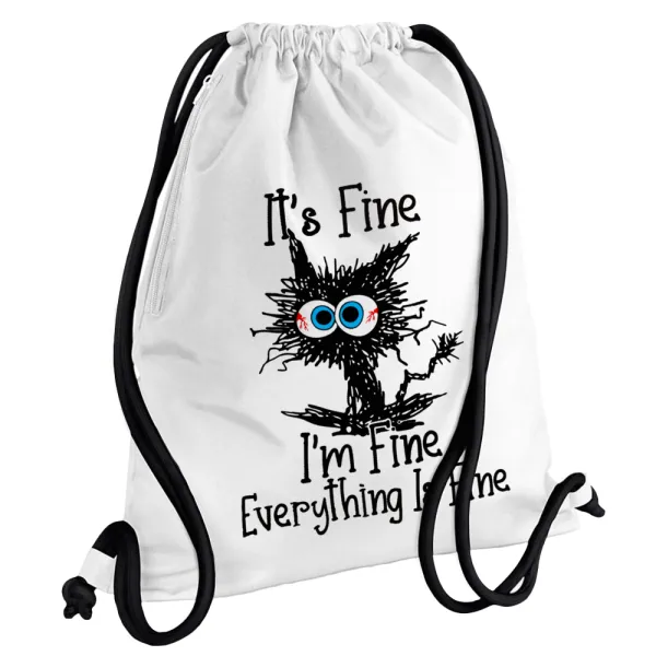 Cat — Backpack pouch GYMBAG white, with pocket (40x48cm) & thick cords