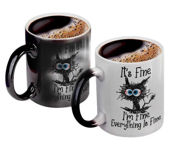 Cat — Color changing magic Mug, ceramic, 330ml when adding hot liquid inside, the black colour desappears (1 pcs)