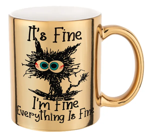 Cat — Mug ceramic, gold mirror, 330ml