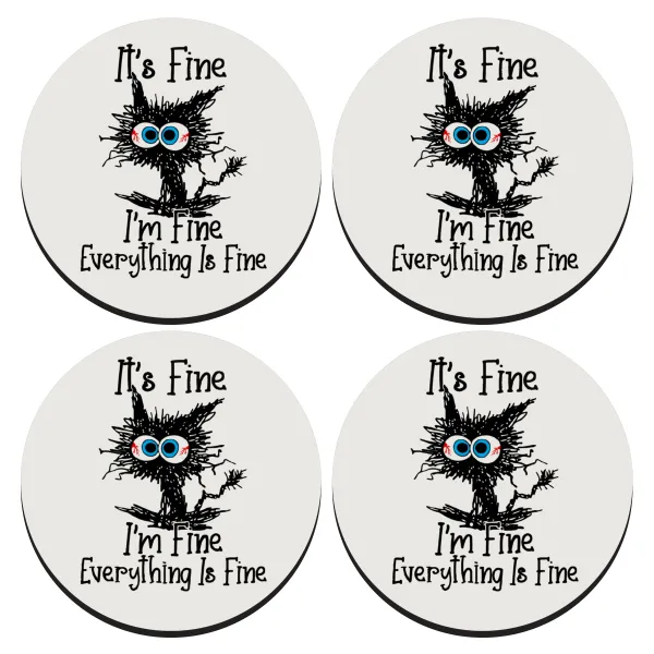 Cat — SET of 4 round wooden coasters (9cm)