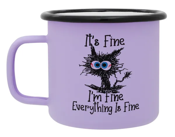 Cat — Metal enamel mug, matte light pastel purple, 360ml