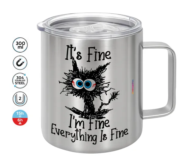 Cat — Double-walled stainless steel mug 300ml with temperature-retaining lid
