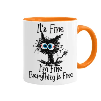 Cat, It's Fine I'm Fine Everything Is Fine, Mug colored orange, ceramic, 330ml