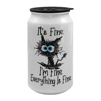Cat, It's Fine I'm Fine Everything Is Fine, Κούπα ταξιδιού μεταλλική με καπάκι (tin-can) 500ml