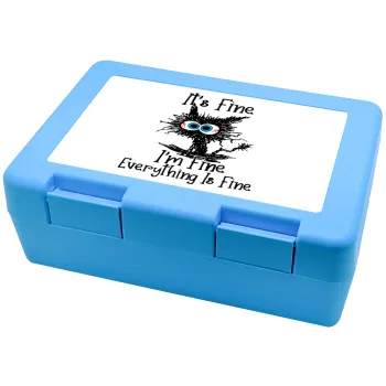 Cat, It's Fine I'm Fine Everything Is Fine, Παιδικό δοχείο κολατσιού ΓΑΛΑΖΙΟ 185x128x65mm (BPA free πλαστικό)