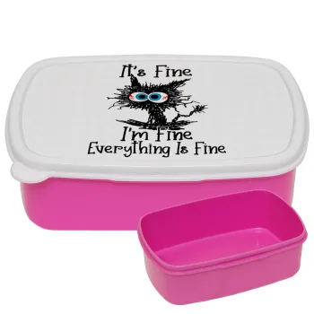 Cat, It's Fine I'm Fine Everything Is Fine, ΡΟΖ παιδικό δοχείο φαγητού (lunchbox) πλαστικό (BPA-FREE) Lunch Βox M18 x Π13 x Υ6cm
