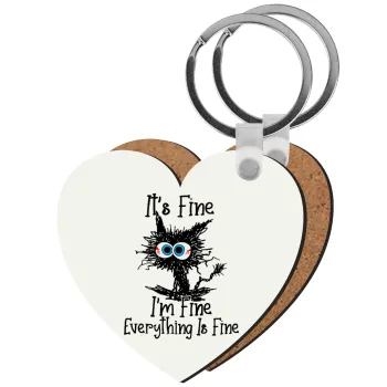 Cat, It's Fine I'm Fine Everything Is Fine, Μπρελόκ Ξύλινο καρδιά MDF