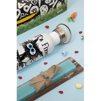 Cat, It's Fine I'm Fine Everything Is Fine, Πασχαλινή Λαμπάδα με παγούρι μεταλλικό (620ml, stainless steel) & κερί αρωματικό πλακέ (30cm) (ΤΙΡΚΟΥΑΖ)