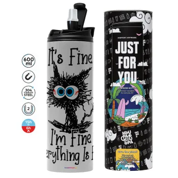 Cat, It's Fine I'm Fine Everything Is Fine, Tumbler stainless steel GREY 600ml