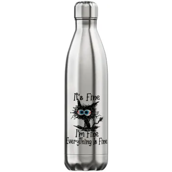 Cat, It's Fine I'm Fine Everything Is Fine, Inox (Stainless steel) hot metal mug, double wall, 750ml