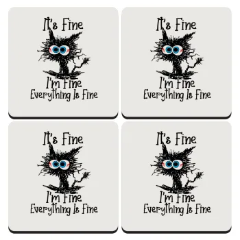 Cat, It's Fine I'm Fine Everything Is Fine, ΣΕΤ 4 Σουβέρ ξύλινα τετράγωνα (9cm)
