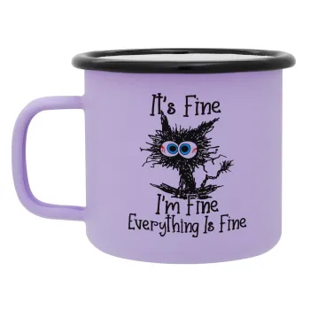 Cat, It's Fine I'm Fine Everything Is Fine, Κούπα Μεταλλική εμαγιέ ΜΑΤ Light Pastel Purple 360ml