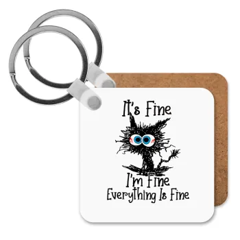 Cat, It's Fine I'm Fine Everything Is Fine, Μπρελόκ Ξύλινο τετράγωνο MDF