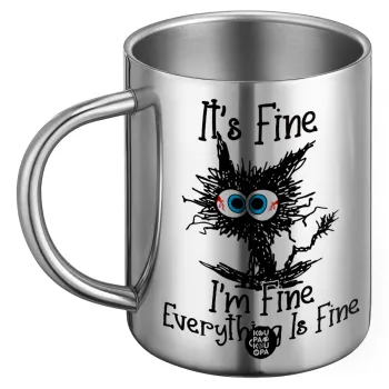Cat, It's Fine I'm Fine Everything Is Fine, Ανοξείδωτη Μεταλλική Κούπα 450ml - Διπλού Τοιχώματος