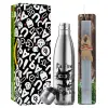 Easter Set, metallic stainless thermos flask (500ml) & scented flat Easter candle (30cm) (GRAY)