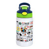 Friends, Children's hot water bottle, stainless steel, with safety straw, green, blue (350ml)