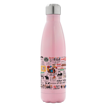 Friends, Μεταλλικό παγούρι θερμός Ροζ Ιριδίζον (Stainless steel), διπλού τοιχώματος, 500ml