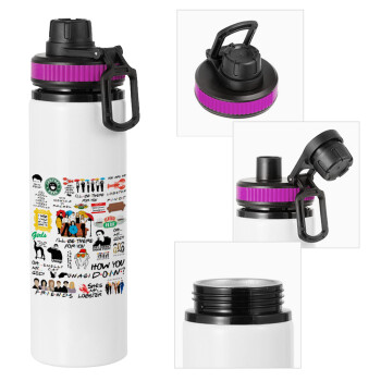 Friends, Metallic water bottle with safety lid, 850ml aluminum