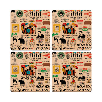 Friends, ΣΕΤ x4 Σουβέρ ξύλινα τετράγωνα plywood (9cm)