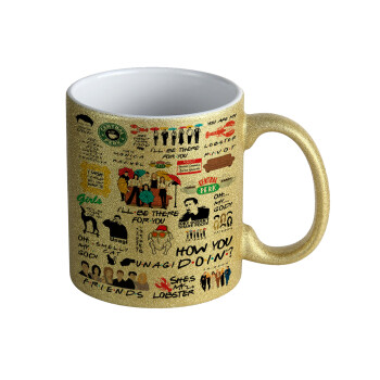 Friends, Κούπα Χρυσή Glitter που γυαλίζει, κεραμική, 330ml