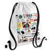 Friends, Τσάντα πλάτης πουγκί GYMBAG λευκή, με τσέπη (40x48cm) & χονδρά κορδόνια
